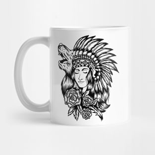 Native American (Injun) Wolf Girl Mug